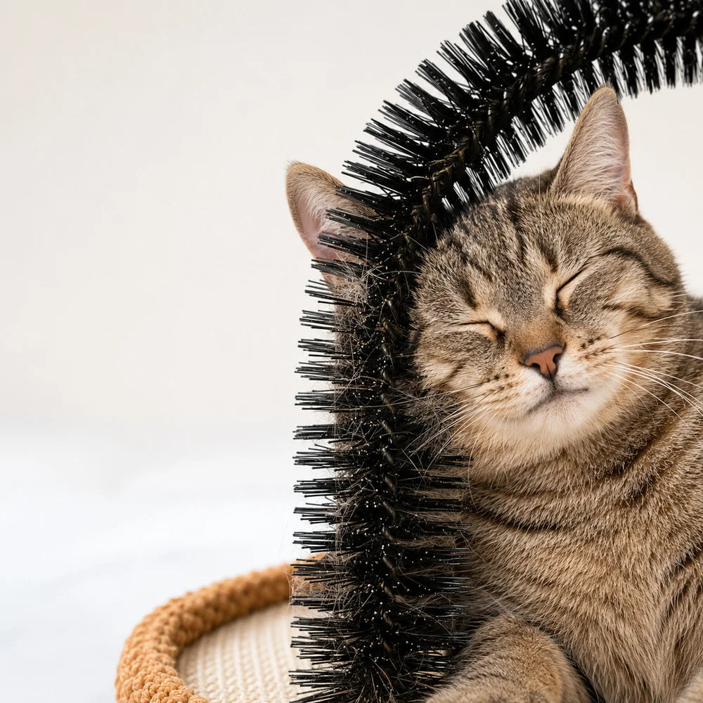 Cat Grooming Arch With Sisal Scratching Base And Plush Rest Pad