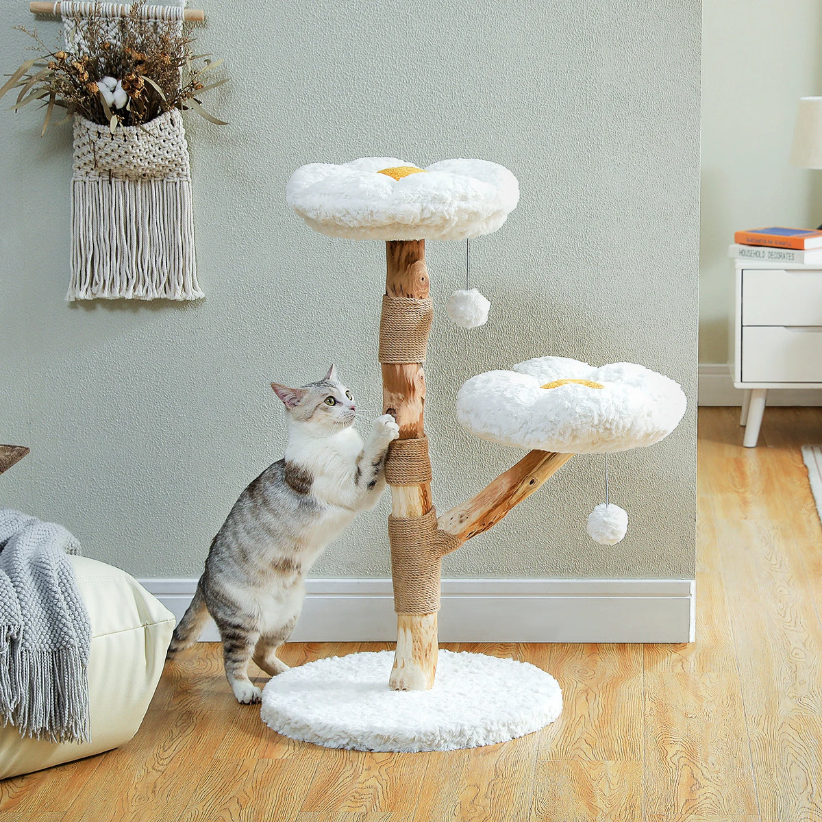 PAWZ Road Flower Cat Tree Wooden Tower Sisal Scratching Post