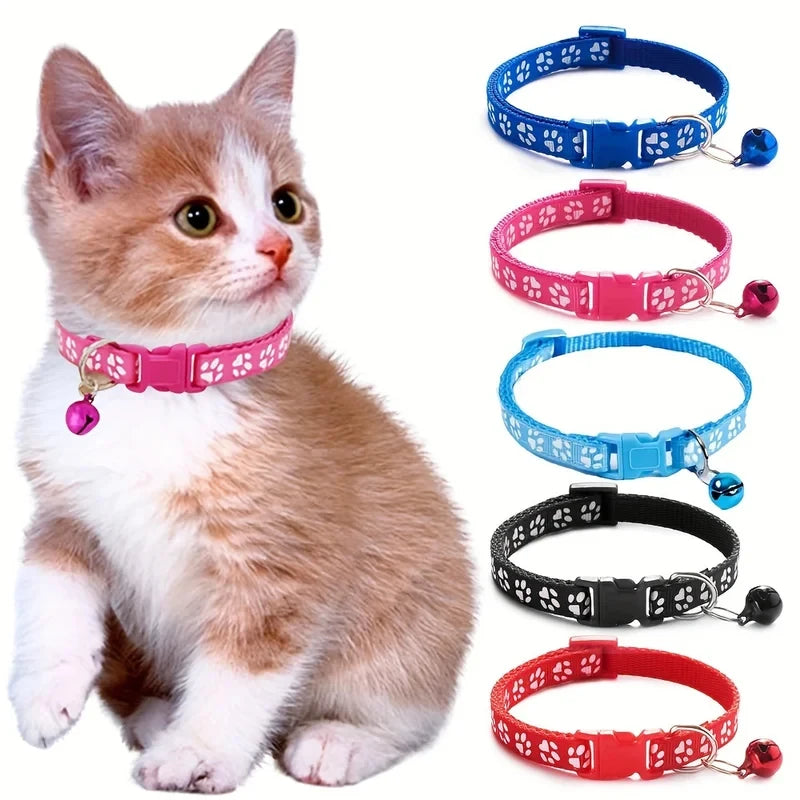 Adjustable Cat Collar With Attached Bell And Ribbon Design