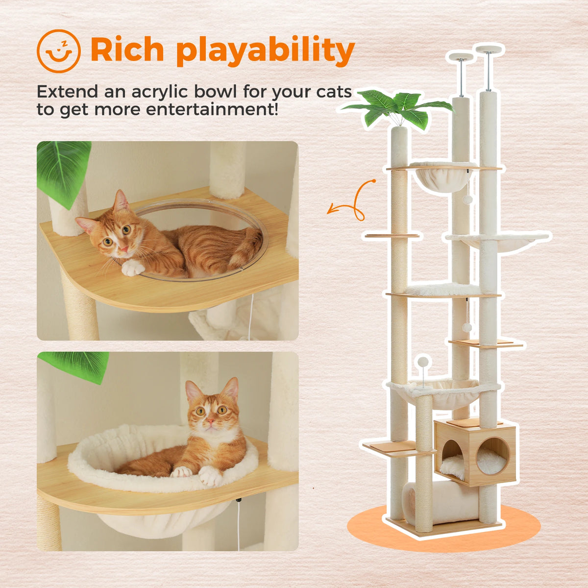 PAWZ Road Height Adjustable Wooden Cat Tower With Hammock