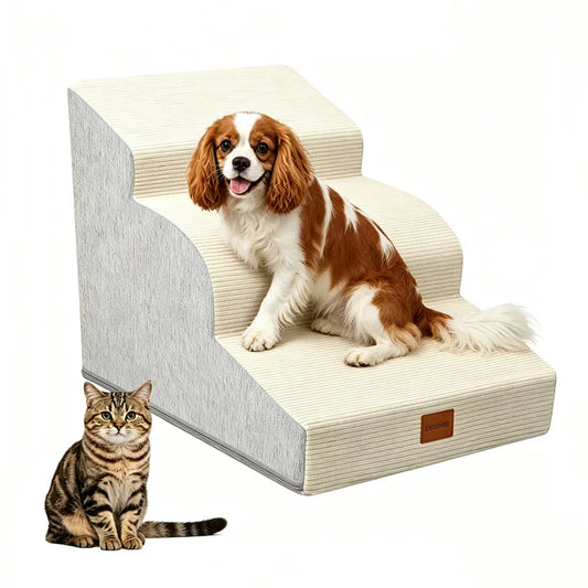 Foam Dog Stairs With Washable Cover For Beds And Sofas