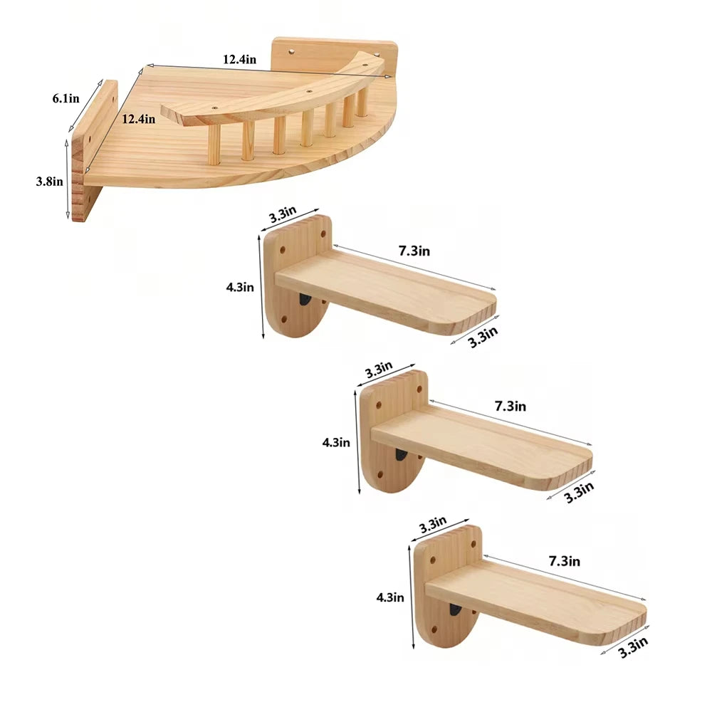 CWV Wall Mounted Wooden Corner Cat Tree And Hammock Set