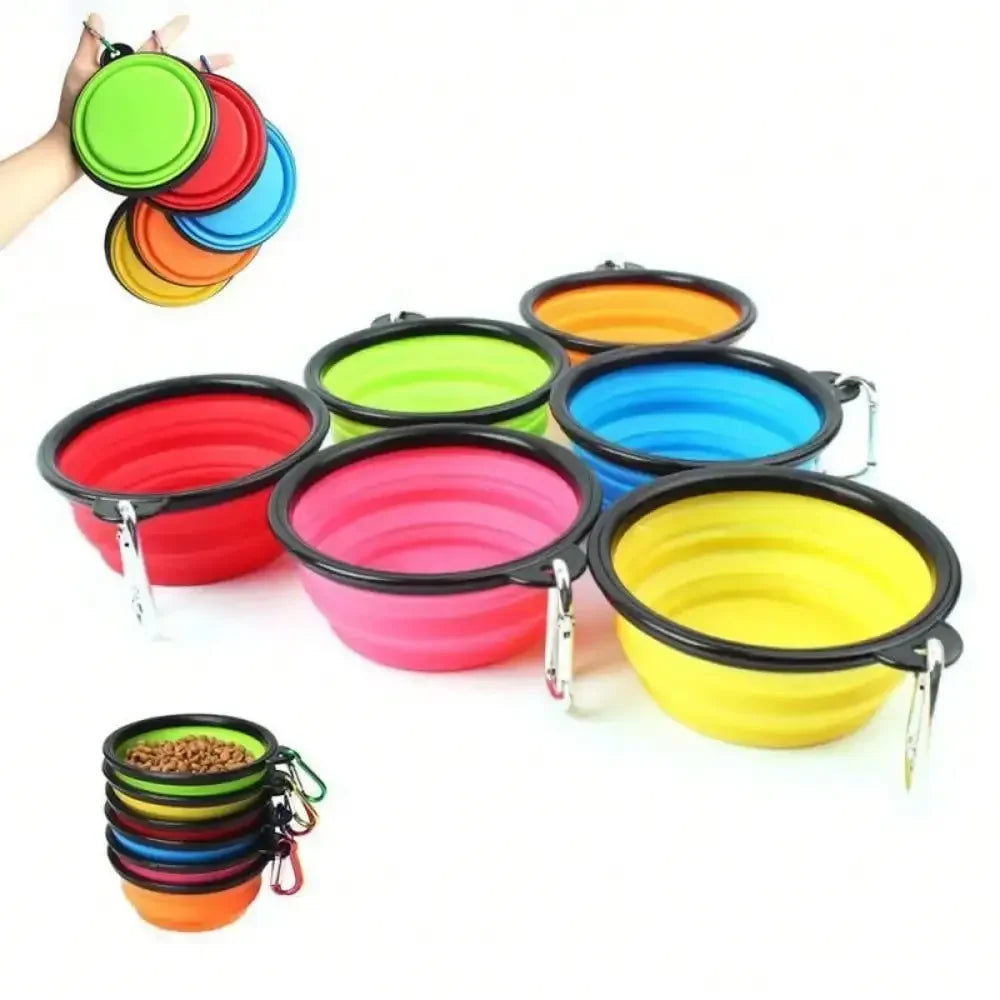Portable Folding Pet Bowl Dispenser With Carabiner For Travel
