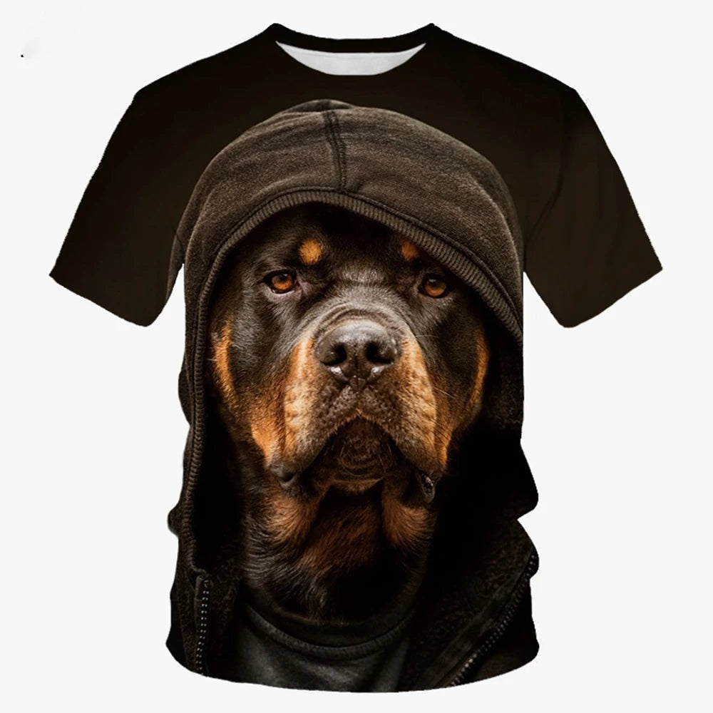 Cute 3D Dog Print Mens Casual Summer Short Sleeve Shirt