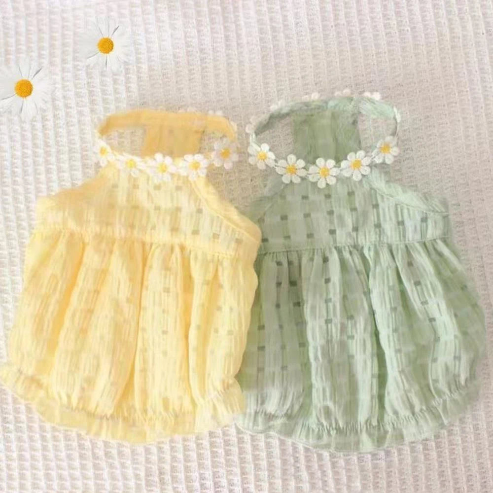 Small Dog Skirt Floral Wreath Collar Breathable Pet Dress