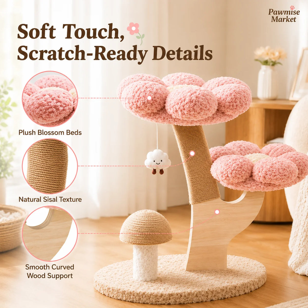 Indoor Cat Tree With Sisal Scratching Post And Comfort Perches
