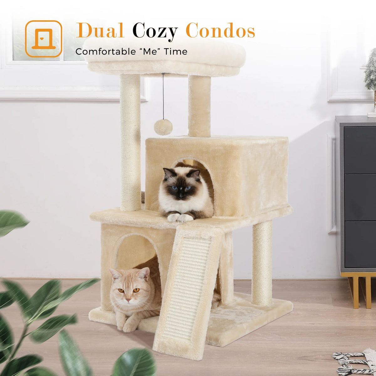 Pawz Road Cat Tower Double Condos Spacious Perch Sisal Post