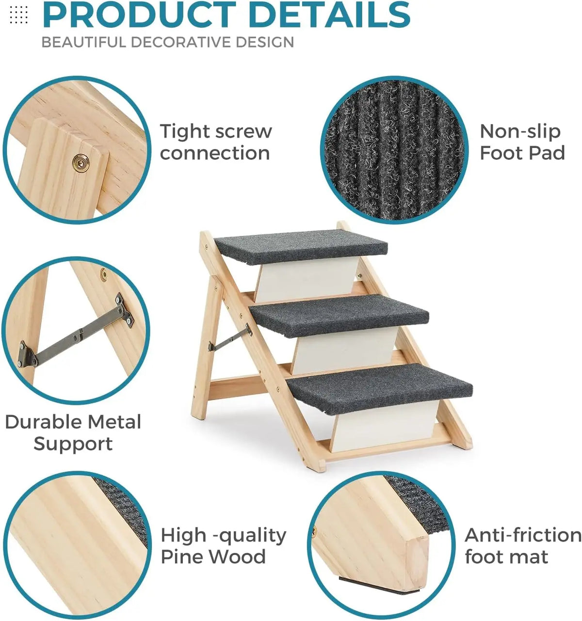 Foldable Wood Pet Stairs Ramp For Dogs Portable Bed Ladder